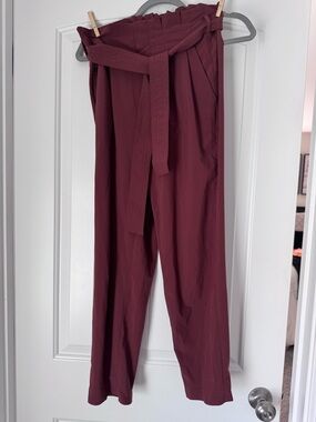 Athleta Rust Paperbag-Waist Straight Leg Pants with Self-Tie Belt